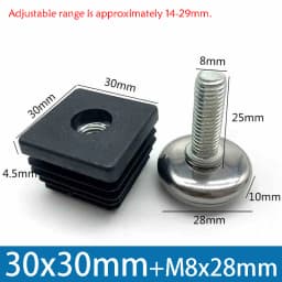 1-100Pcs M8 Adjustable Furniture Feet And Square/Round Tube Plug With Nuts Black Sofa Chair Table Leveler Legs For Furniture