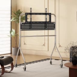 Home Simple Mobile TV Stand Stainless Steel Multifunctional Rolling Cart with Storage for Living Room Bedroom Office Small Space