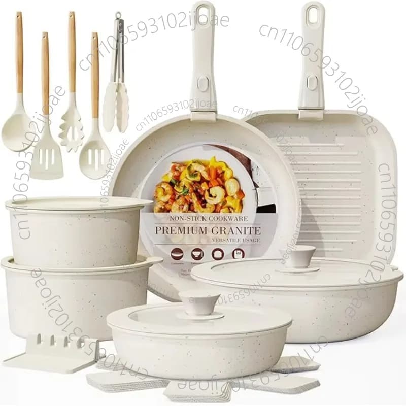 Manufacturing Non-Stick Pans Aluminum Cookware Set for Induction Cooker Stylish White Ceramic Cookware Pans Set