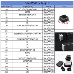 10x10mm~100x100mm Black Plastic Square End Caps Blanking Plugs Rectangle Tube Pipe Inserts Plug Table Chair Furniture Foot Cover