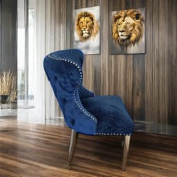 !@Luxury New Style Dining Chair Fabric Seat Legs Dining Furniture Home Furniture Stainless Steel With Lion Head Decorative Velve