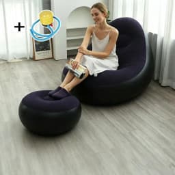 Lazy Couch Sofas Inflatable Foldable Recliner Outdoor Sofa Bed with Stirrups Comfortable Combination Flocked Velvet Sofa Chair