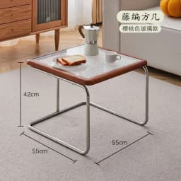 Elegant Vintage Rattan End Table Retro Medieval Style Sofa Side Table with Glass Top for Living Room Retro Medieval Style Rattan