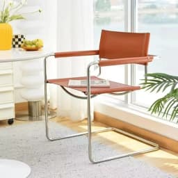 Bauhaus Office Armrest Back Chair Stainless Steel Saddle Leather Dining Chair Comfortable Leisure Chairs Photo Props Furniture