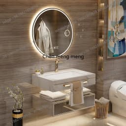 YL Luxury Floating Modern Bathroom Cabinet Mirror Led Light Smart Vanity Toilet Cabinet Space Saver Mobile Da Bagno Furniture
