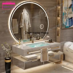 YL Luxury Floating Modern Bathroom Cabinet Mirror Led Light Smart Vanity Toilet Cabinet Space Saver Mobile Da Bagno Furniture