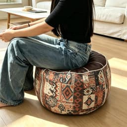 Bohemian Pouf Ottoman, Un‑Stuffed Faux Leather Footrest Stool, Floor Cushion Storage Seat for Filling Clothes, Blankets