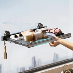 Non Perforated Wall Mounted Drainage Storage Rack Household Balcony Suction Cup Folding Drying Net Aluminum Alloy Clothes Hanger