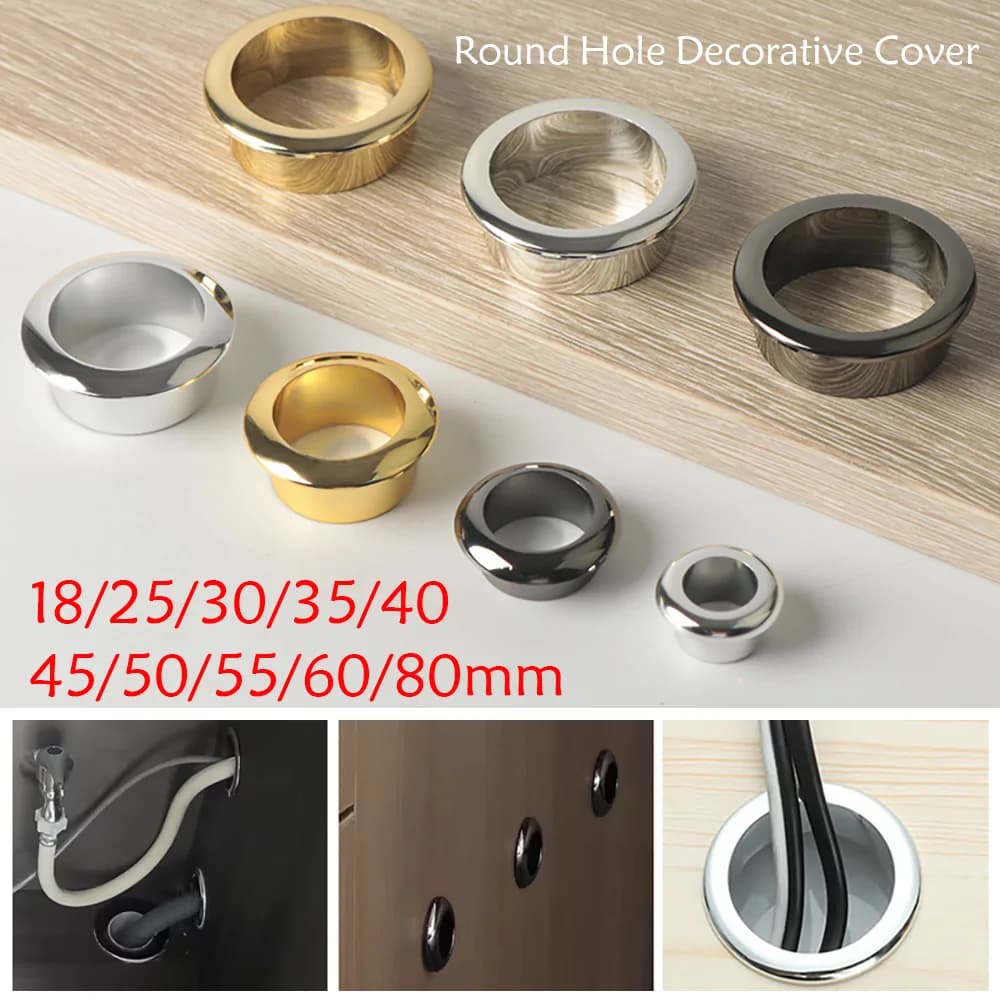 18-80mm Table Cable Outlet Grommet Round Plug Cover For PC Desk Wire Holder Cabinet Vent Hole Decorative Furniture Hardware