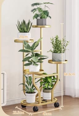 Staircase Multi-Level Indoor/Outdoor Mobile Iron Flower Pot Rack with Wheels