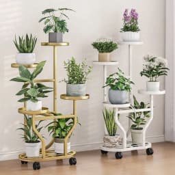 Staircase Multi-Level Indoor/Outdoor Mobile Iron Flower Pot Rack with Wheels