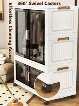 Multi-Functional Folding Storage Cabinet with Doors for Home Office Kitchen Bathroom Organizer White Black Gray