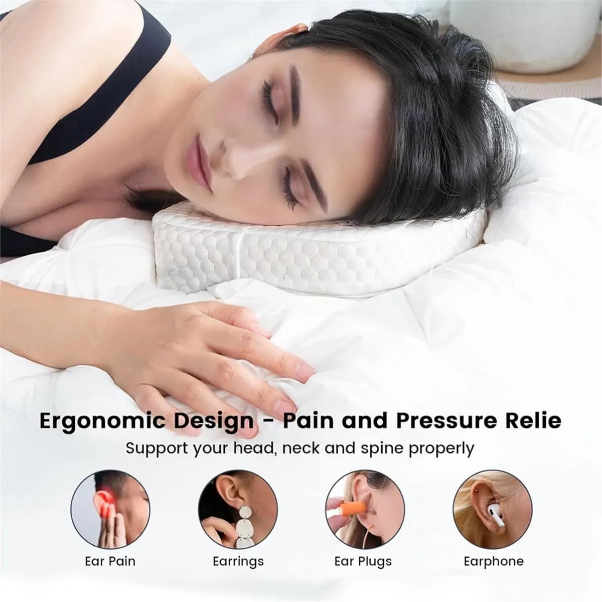Ear Piercing Pillow for Side Sleepers with Hole for Ear Pain CNH Inflammation, Relief Sleeping Pressure Pain, Cooling