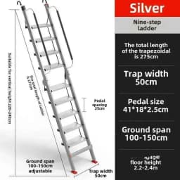 Aluminum Alloy Folding Attic Ladder Home Telescopic Thickened Herringbone Ladder Multi-functional with Handrail Staircase