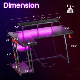 L Shaped Gaming Desk With LED Lights & Power Outlets Corner Desk With Carbon Fiber Texture Computer Games Table for Laptop Bed