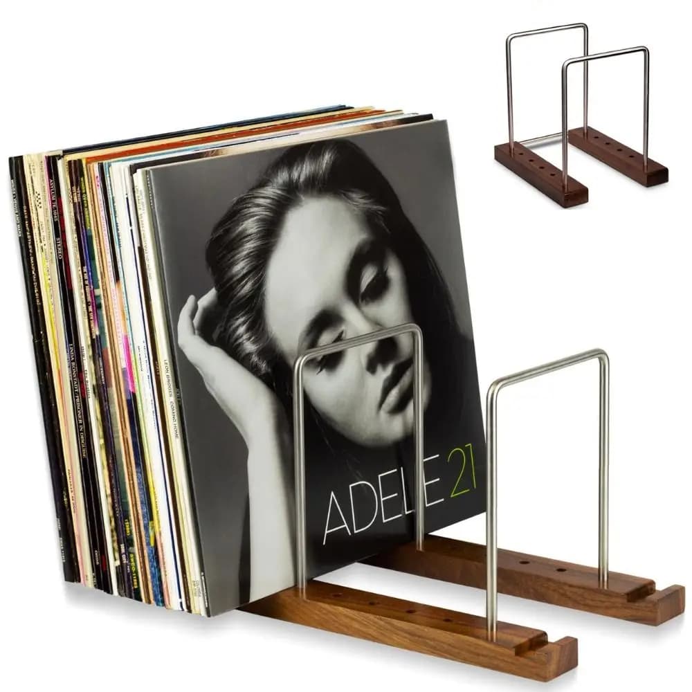 New Solid Walnut Vinyl Record Holder Space Saving Adjustable Album Display Holder Portable Record Stand