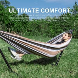 Double Outdoor Garden Garden Hammock Heavy Duty Steel Frame 150kg Capacity Portable Nylon Tote Bag 1 Person Space Saving