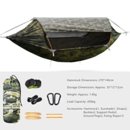 3-in-1 Outdoor Sunshade Mosquito Net Hammock, Silver-Coated Sun-Protection Camping Mosquito-Proof Hammock