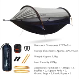 3-in-1 Outdoor Sunshade Mosquito Net Hammock, Silver-Coated Sun-Protection Camping Mosquito-Proof Hammock