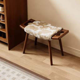 French Retro Solid Wood Vanity Stool, Mid-Century Makeup Chair for Bedroom Entryway Shoe Changing