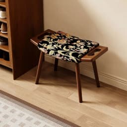 French Retro Solid Wood Vanity Stool, Mid-Century Makeup Chair for Bedroom Entryway Shoe Changing