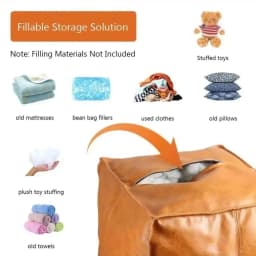 Light Luxury Non-Slip Storage Stool Waterproof Large Capacity Unstuffed Cushion Cover No Fillings Square Leather Pouf Bedroom