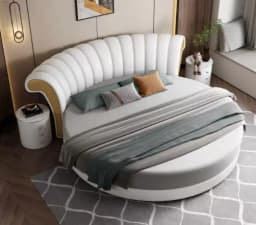 ¥%Real Leather Round Bed, Double Bed, Deluxe Master Bedroom, Light Luxury Style Round Bed