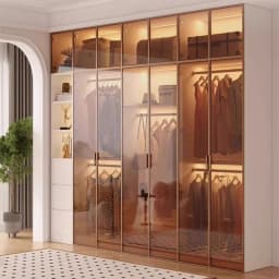 Clothes Closet Armario De Ropa Customized ENF Grade Solid Wood Glass Door Wardrobe Cloakroom Storage Locker Bedroom Furniture
