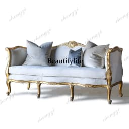 Retro fabric sofa carved gold living room old sofa