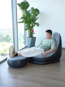 2 IN 1 Inflatable Sofa with Stool Soft Flocking Ergonomic Lounge Chair Fast Inflation Foldable Portable Waterproof PVC Sofa