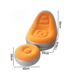 2 IN 1 Inflatable Sofa with Stool Soft Flocking Ergonomic Lounge Chair Fast Inflation Foldable Portable Waterproof PVC Sofa
