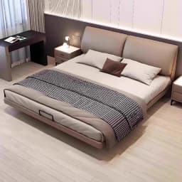 Modern Levitation Genuine Leather With Lamp Double Bed 2 People Full Size Bed Frame 150x200 180x200 Cm Beds Bedroom Furniture