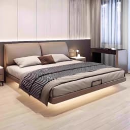 Modern Levitation Genuine Leather With Lamp Double Bed 2 People Full Size Bed Frame 150x200 180x200 Cm Beds Bedroom Furniture
