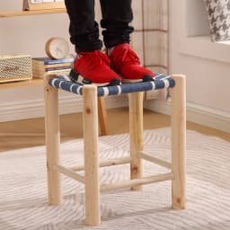 Modern Handmade Rope Woven Solid Wood Stool Living Room Side Tea Table Mortise-Tenon Dining Chair Vanity Bench