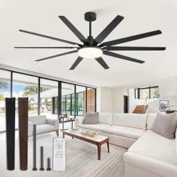 72 inch Large Ceiling Fans with Lights and Remote, Outdoor Black Ceiling Fan with 10 Blades, 32W LED ligh