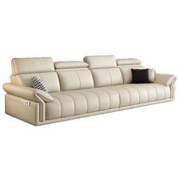 Leather sofa Modern simple living room sofa Light luxury Italian high backrest leather art sofa