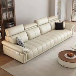 Leather sofa Modern simple living room sofa Light luxury Italian high backrest leather art sofa