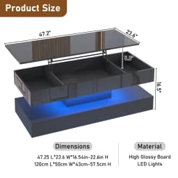 Z High Glossy LED Coffee Table For Living Room Center Table With Open Display Shelf & Large Storage Space White Coffee Table Hom