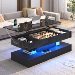 Z High Glossy LED Coffee Table For Living Room Center Table With Open Display Shelf & Large Storage Space White Coffee Table Hom
