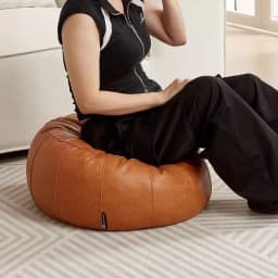 PU Leather Unstuffed Storage Leg Bench Round Need to Fill Clothes Storage Pouf Large Capacity Non-Slip Ottoman Seat Living Room