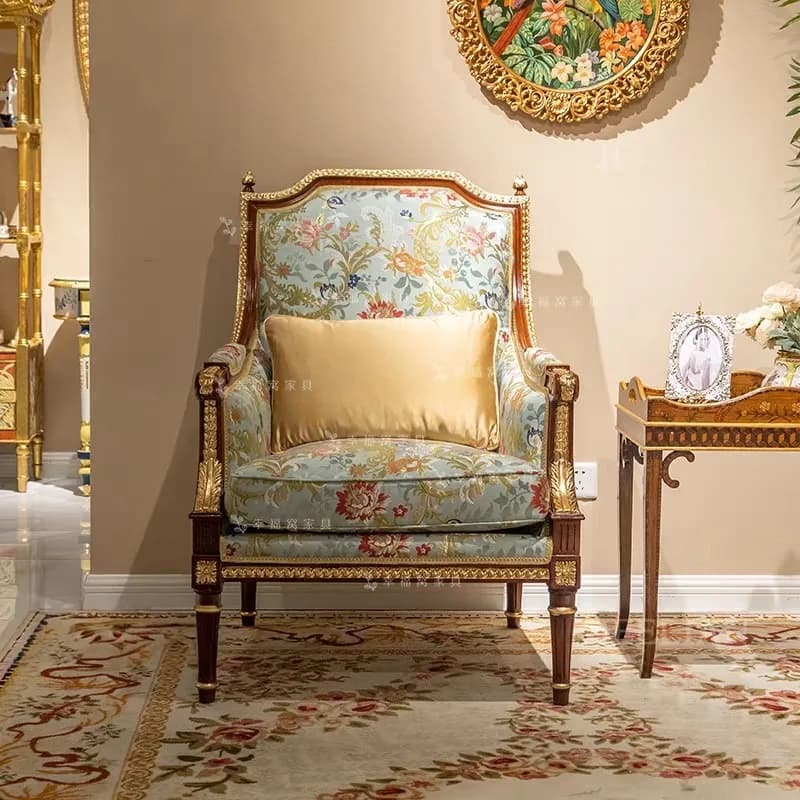 French European Solid Wood Carving Single Sofa Classical Luxury embroidery Fabric Villa Exhibition Hall Tiger Chair