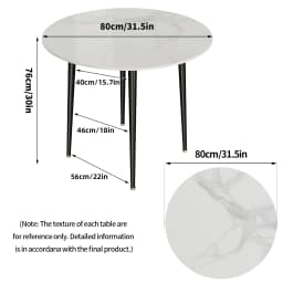 qn-Modern Round Kitchen Dining Table Marble Top 80cm Diameter Linving Dining Room Restaurant Island Table for 4 Seat@
