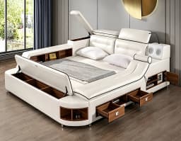 MS-KEHUI Frame Single Smart Bed for Multi Tech Headboards Smart Bed with Functional king Queen Size Modern Leather Smart Bed&