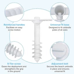 Beach Umbrella Sand Anchor Heavy Duty Umbrella Base With 5 Spiral Threads Universal Fit For Most Beach Umbrellas White