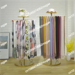 Wrought iron scarf shelf, silk scarf display rack, floor-to-ceiling clothing store hanging fabric shawl display shelf, round.