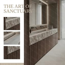 Any Size Custom Wall Mounted Washbasin Rough Travertine Countertop Concealed Drain Textured Basin Artificial Stone Countertop Ba