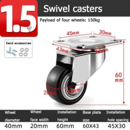 304 Stainless Steel Swivel Casters Silent Wheels 1.5/2/3/4/5 Inch Load-Bearing Hand Truck Small Wheels Pulley Flatbed Cart