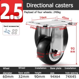 304 Stainless Steel Swivel Casters Silent Wheels 1.5/2/3/4/5 Inch Load-Bearing Hand Truck Small Wheels Pulley Flatbed Cart