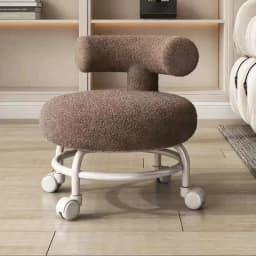Lambskin Low Chair Household Round Stool Movable Shoe-changing Stool with Backrest and Wheels Small Pulley Low Stool Pratical