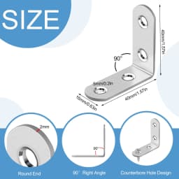 40PCS L Brackets Stainless Steel Corner Braces with Screws, 90° Right Angle Shelf Supports for Wood Furniture Accessories, Table
